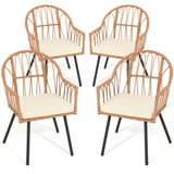 YITAHOME 4 Pieces Rattan Wicker Dinning Chairs, Outdoor Indoor Patio Furniture Set with Cushion and Curved Back All Weather Bist
