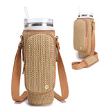 NEICOA Straw Water Bottle Holder with Strap for Stanley Cup 40/30 oz Summer Crossbody Bags Water Bottle Carrier Sling Woven Beac
