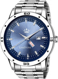 Day And Date Functioning Steel Strap New Quartz Analog Watch For Men Classic Design Men'S Wrist Watches (Blue)