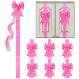WILLBOND 8 Pcs Christmas Cabinet Ribbons Bows for Kitchen 78.8 Inch Large Pink Snowflake Christmas Door Ribbon for Gift Xmas Tre