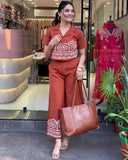 Gosriki Women'S Rayon Viscose Straight Printed Kurta With Palazzo (Simla Rust-Gs_L_Rust_Large),Rust,,B0DY84LGBK