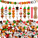 Cinnvoice 240 Pcs Summer Christmas in July Wood Beads with Twine Snowman Gingerbread Man Nutcracker Wooden Bead Garland DIY Craf
