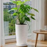 Kraft Seeds Qutub 18 Inch Tall Planter For Plants White MarbleLook Polymer Pot With Tray | Uv Treated, Lightweight & Durable