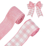 letsinstyle 2 Rolls 10 Yards 2.48 Inch Buffalo Plaid Burlap Wired Ribbon, Check Gingham Trim Pink Grosgrain Ribbons, Sewing Acce