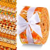 Ganeen 60 Pcs Thanksgiving Cotton Jelly Maple Leaf Fabric Roll Pumpkin Fabric Strips Orange Fall Quilting Roll for Autumn Quilti
