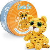 Cookie Box Crochet Kit for Beginners - Gift Set to Make Leopard Leo Amigurumi Plushie - Easy DIY Crochet & Knitting Starter Kit