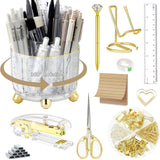 Gold Desk Accessories, Office Desk Organizers and Accessories 360Pen Holder Acrylic Stapler Set, Phone Holder, Ballpoint Pen, Sc