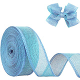 JaoZuyard Blue Burlap Ribbon 1-1/2 inch X 20 Yard Natural Linen Woven Ribbon DIY Handmade Wired Edging Production Wreath Holiday