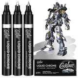 COORIART 3PK Liquid Chrome Markers - Permanent Mirror Chrome Pens, Chrome Paint Pens for Plastic, Metal, Model Painting, Touch U