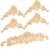 Yalikop 5 Pieces Wood Appliques Onlays Decorative DIY Wood Appliques and Onlays for Furniture Rose for Bed Door Wall Cabinet War