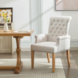 WUTUTUEE Fabric Dining Chair with Arms, Upholstered Tufted High Back Dining Room Chairs, Accent Armchair with Solid Wood Leg and