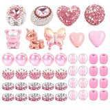 49PCS Pink Rhinestone Beads for Beadable Pens, Acrylic Focal and Spacer Set, 2mm Hole Cute Butterfly Unicorn Heart Bear Charms f