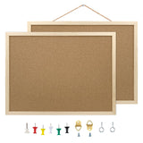 2 Pack Cork Board Bulletin Board, 15.7X 11.81 inches with Oak Wood Finish Frame, for Wall Office Home and School (Pins, Eye Bolt