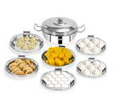 Sumeet ISI Certified Stainless Steel Induction Bottom Heavy Multi Kadai with 6 Plates 2 Idli, 2 Dhokla/Patra, 1 Momo/Modak/Ste