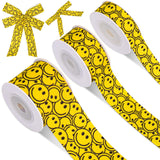 JarThenaAMCS 3 Rolls Smile Face Grosgrain Ribbon Happy Face Craft Ribbon for Wreath Bow Gift Wrap One Happy Dude Party Decor, 15