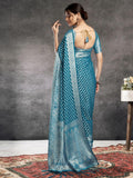 Satrani Women'S Georgette Banarasi Jacquard Saree With Unstitched Blouse Piece (3813S6112N_Teal Blue & Silver4)