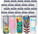UIRZOTN 25 Pack 20oz Sublimation Tumbler Blanks Skinny Straight in Bulk, Stainless Steel Insulated Sublimation Tumbler with Poly