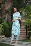 Gosriki Women'S Cotton Blend Straight Printed Kurta With Pant (Ps-Rama-Blue-Bfv-Gs_S_Blue_Small),Blue,,B0CPXVLNM4