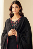 Anni Designer Women'S Rayon Blend Embroidered Straight Kurta With Pant & Dupatta (Sikha Black_Xxl_Black_Xx-Large),Black,2XL,,,
