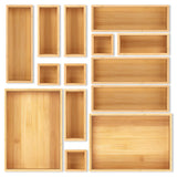 Bamboo Drawer Organizer Set, 14 PCS Multi-Use Individual Wood Storage Organizers, Junk Drawer Divider and Storage Trays Containe