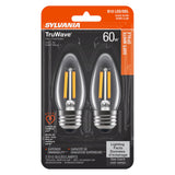 SYLVANIA LED TruWave Natural Series Candelabra Light Bulb, 60W Soft White Medium Base, Dimmable, Clear, Blunt Tip - 2 Pack