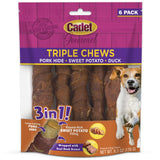 Cadet Gourmet Triple Chews Pork Hide, Sweet Potato, & Duck Dog Treats - Healthy Dog Treats for Small & Large Dogs - Inspected &