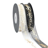 HUIHUANG Happy Birthday Ribbon Gold Sheer Ribbon Gift Ribbon Party Gift Wrapping Bows Making, 2 Rolls Organza Ribbon Assorted wi