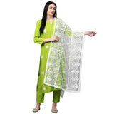 Gosriki Women'S Cotton Straight Kurta With Palazzo & Dupatta (Yashotha Green_M_Green_Medium),Green,,B09F9QF97C