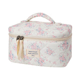 RSRSLEII Large Quilted Makeup Bag for Women and Girls, Cute Coquette Floral Cotton Cosmetic Bag, Aesthetic Travel Organized Toil