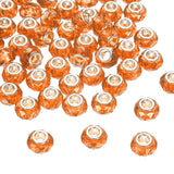 HARFINGTON 100Pcs 14mm Large Hole Acrylic Beads Orange European Loose Round Faceted Rhinestone Craft Bead for DIY Bracelet Neckl