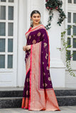 Leriya Fashion Womens Trendy Kanjivaram Soft Lichi Silk Saree With Blouse Piece (Purple)