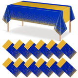 12Pcs Blue Gold Tablecloth Party Decorations,Plastic Royal Blue Table Cloth Printed Gold Tables Runner Disposable Rectangle Tabl