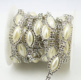 AEAOA 1 Yard 2 Rows Oval Stunning Rhinestone Pearl Chain Applique Costume Sewing Trims Applique Embellishment Wedding Dress Deco