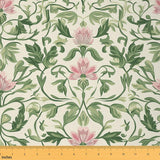Erosebridal Women Pink Green Flowers Floral Garden Fabric by The Yard 5 Yards | Leaves Romantic Natural Decor Aesthetic Botanica