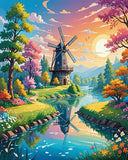 Zythron Paint by Numbers Landscape DIY Paint by Number for Adults Windmill River Rustic Digital DIY Oil Painting Kits Flowers Ac