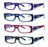 Success Eyewear READING GLASSES 4 Pack Quality Readers Spring Hinge Stylish Designed Womens Glasses for Reading Set of Black, Bl