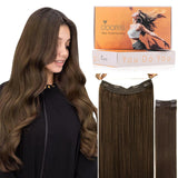 DOORES Wire Hair Extensions, Chocolate Brown 18 Inch 95g Fish Line Weft Extensions and 2pcs 30g Clip ins, 125g Invisible Wire Re