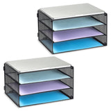DALTACK 3 Tier Letter Tray Paper Organizer Mesh Metal Desk File Organizer for Home & Office Organization, 2 Pack Black
