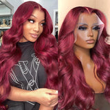 Gearina 22 Inch Burgundy Body Wave Wigs Human Hair 13x4 99J HD Body Wave Lace Front Wigs Human Hair Pre Plucked Glueless Lace Fr