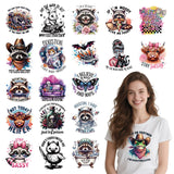 Shejdgart Dtf Transfers Ready to Press - 20 Pcs Funny Animal Iron on Patches for T-Shirts, Sarcastic Raccoon Skeleton Cat Cow He