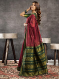 Satrani Women'S Cotton Blend Banarasi Jacquard Saree With Unstitched Blouse Piece (3831S123N_Maroon & Dark Green)