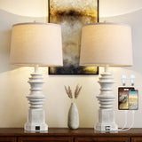 QiMH Table Lamps for Nightstand Set of 2, Bedside Lamp with USB A+C Charging Ports, Farmhouse Table Lamps with White Fabric Lamp