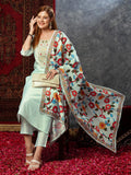 Anni Designer Women'S Cotton Blend Embroidered Straight Kurta With Pant & Dupatta (Charvi Grey_M_Grey_Medium),Grey,M,,,