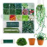 Zibuyu Diy Beaded Planter Kit, Green Bead Hanging Plant Ornament Making Set With Glass Beads, Floral Wire, Artificial Moss & Min