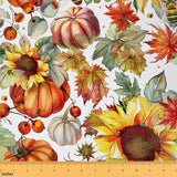 Sunflowers Bees Fabric by The Yard,Fall Autumn Botanical Leaves Decorative Fabric,Rustic Thanksgiving Pumpinks Quilting Supplies