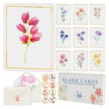 Only Zest 30 Blank Cards with Envelopes Set 4x6 Inch - Minimalistic Floral Design with Gold Border - Note Cards for Greetings, T