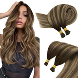 Sunny Hair I Tip Human Hair Extensions 20inch I Tip Hair Extensions Human Hair Medium Brown Balayage Caramel Blonde Mix Brown I