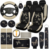 BBTO 43 Pcs Butterfly Car Seat Full Set Butterfly Car Accessories for Women 5 Front Rear Seat Covers Wrist Strap 2 Pcs Cup Mat A