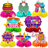 JULMELON 8PCS Diwali Party Decorations Honeycomb Centerpiece, 3D Double Sided Happy Diwali Centerpiece Table Decorations Table T