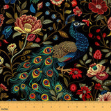 Feelyou Peacock Floral Decorative Waterproof Outdoor Fabric, 1 Yard, Black Red